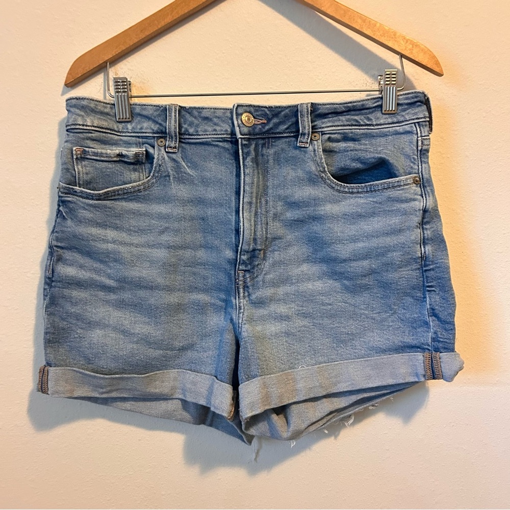 AE 12 Women’s Medium Wash Distressed Ripped Mom Short Denim Shorts